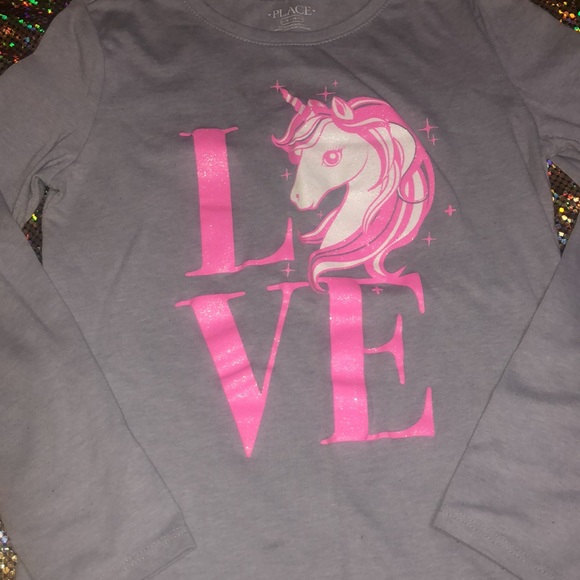 Children Place Love Unicorn Gray Girls Top - Picture 1 of 13